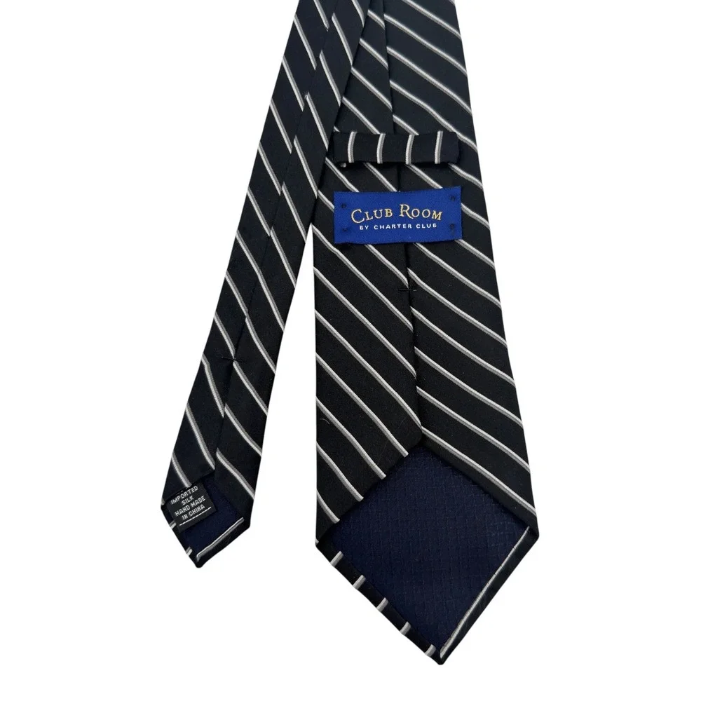 Club Room Tie Black Silver Stripe 3.75‎ Wide Mens Classic Business Necktie